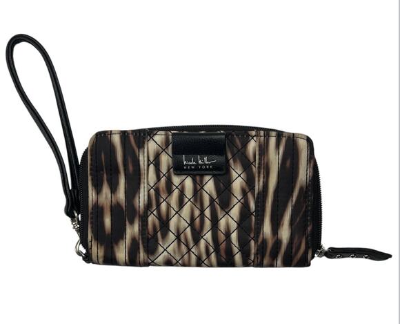 Nicole Miller Handbags - NWOT Nicole Miller Animal Print Wallet Brown Black Wristlet Zip Coin Credit Card